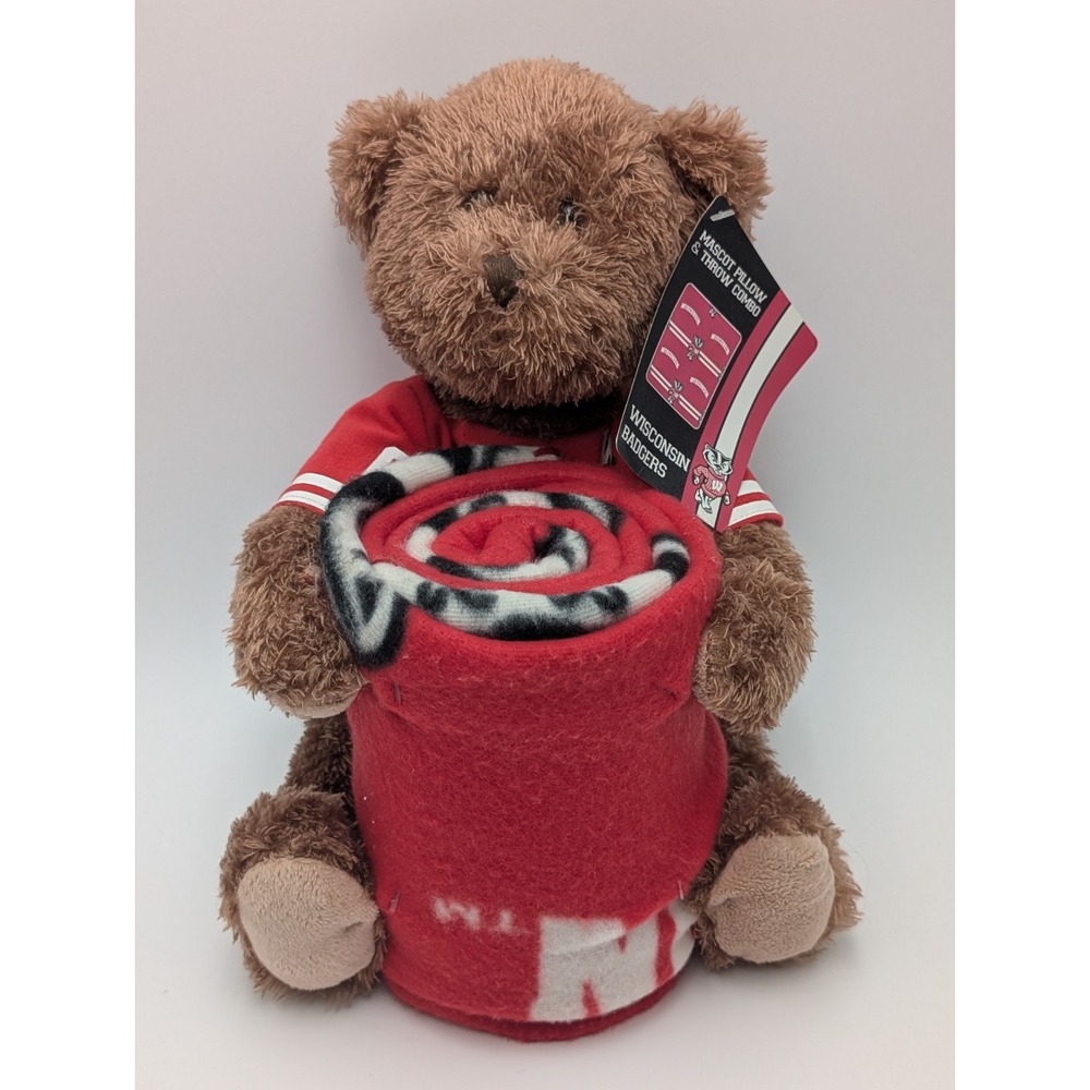 NCAA Wisconsin Badgers‎ Bear Holding  Classic Fleece Throw Blanket 40x50 NWT